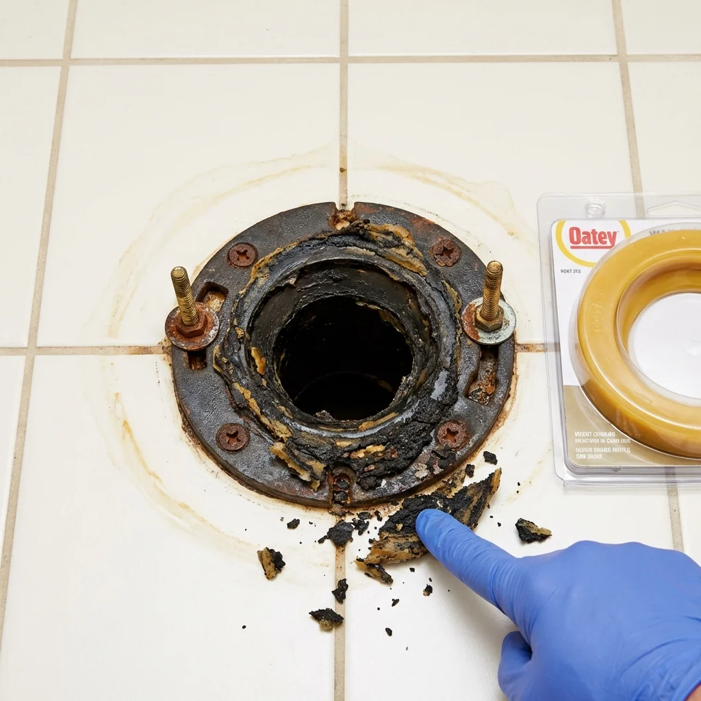 Failed wax ring showing water seepage at the base of a toilet in a Fort Plain, NY home