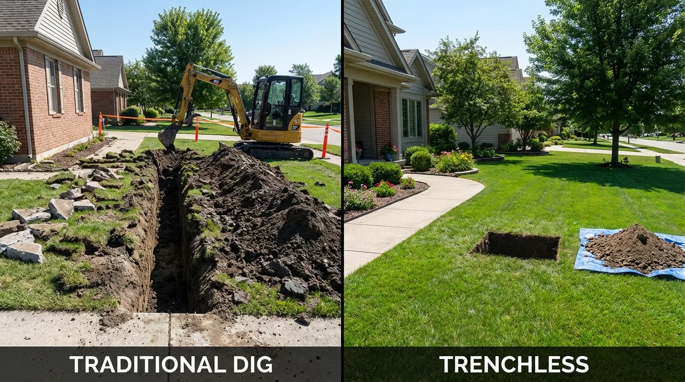 Trenchless sewer repair with minimal yard damage versus traditional excavation in Fort Plain, NY